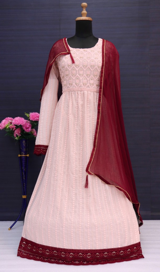 PEACH Nayra Cut Style Designer Shalwar Kameez Palazzo Suit Pakistani Indian Wedding Party Wear Heavy Embroidery Worked Long Anarkali Style Dresses